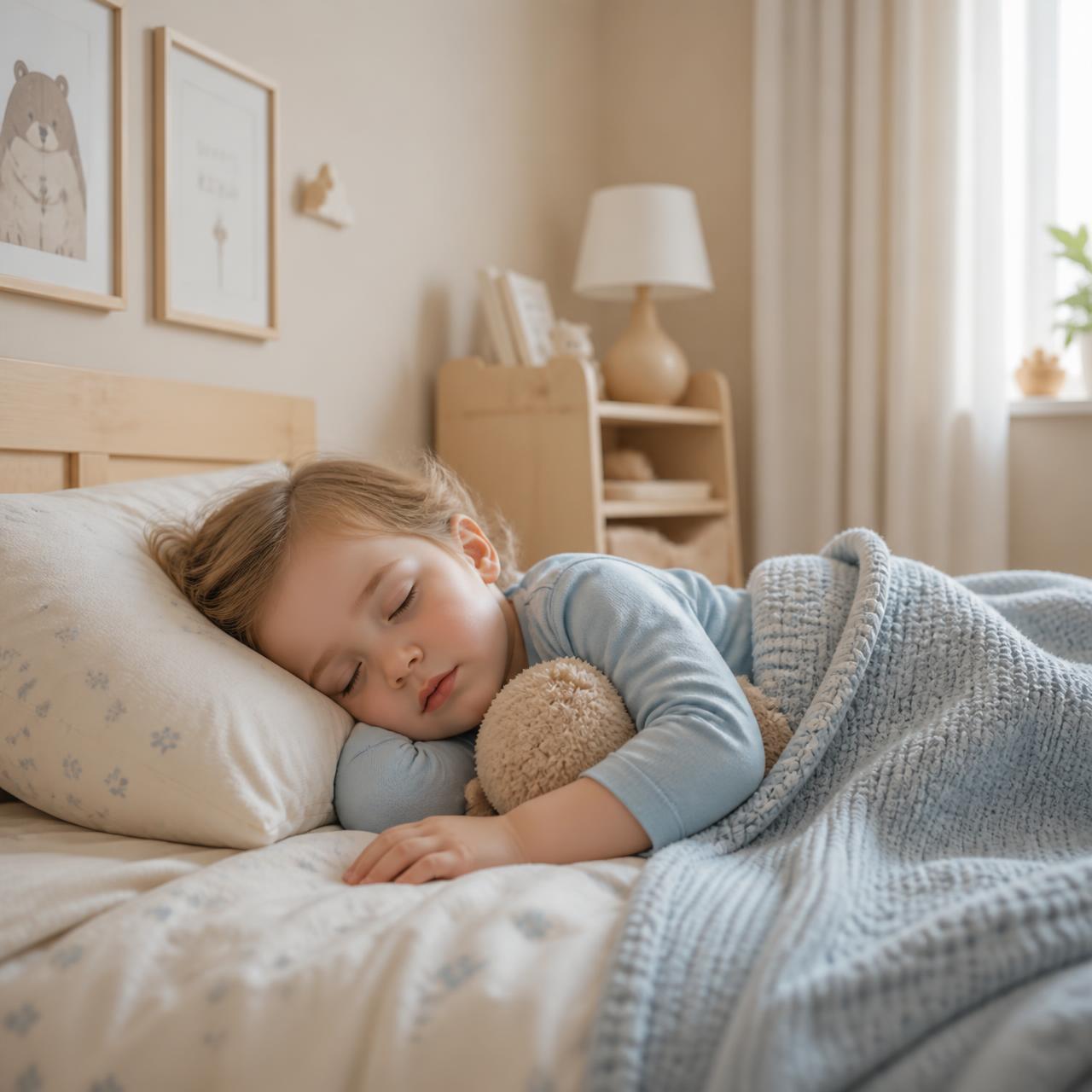 Criança dormindo tranquilamente em um quarto aconchegante